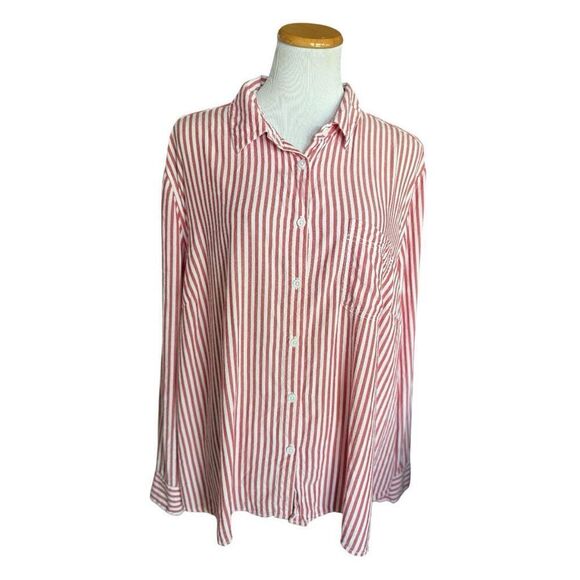 Womens Anthropologie BeachLunchLounge Red Striped Button Down Shirt - Sz 3X - Picture 2 of 2